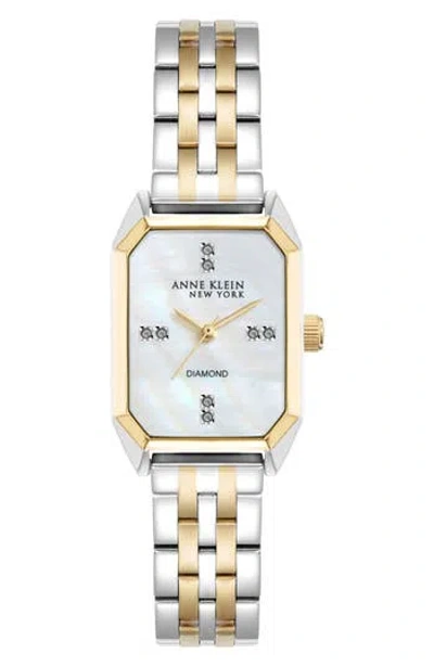 Anne Klein Mixed Metal Diamond Dial Three Hand Quartz Watch, 26mm X 37mm In Gold