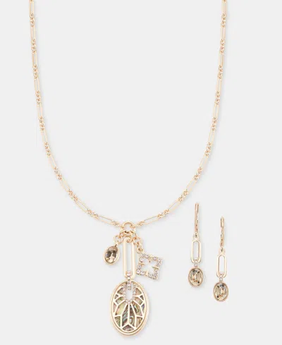 Anne Klein Mixed Stone Charm Pendant Necklace & Drop Earrings Set In Gold