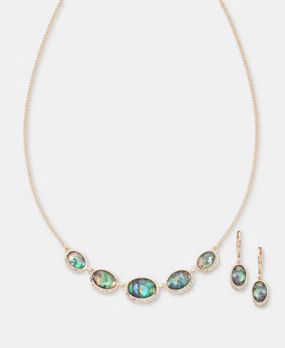 Anne Klein Mixed Stone Collar Necklace & Drop Earrings Set In Gold
