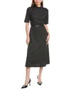 Anne Klein Polka Dot Mock Neck Cotton Blend Dress In Black