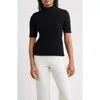Anne Klein Mock Neck Short Sleeve Cotton Blend Sweater In Black