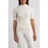 Anne Klein Mock Neck Short Sleeve Cotton Blend Sweater In White