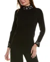 Anne Klein Womens Embellished Viscose Mock Turtleneck Sweater In Black
