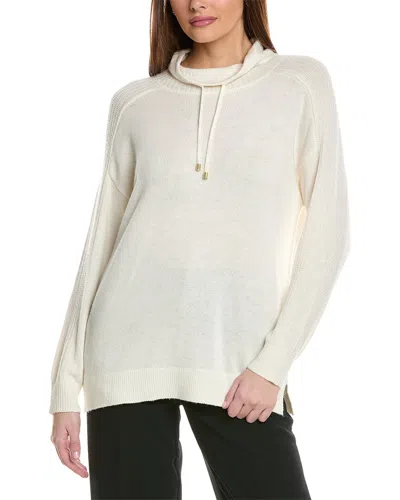 Anne Klein Mock Neck Wool & Cashmere-blend Sweatshirt In White