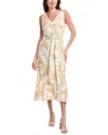 Anne Klein Leaf Print Sleeveless Midi Dress In Multi