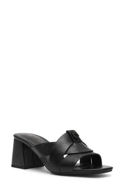 Anne Klein Monda Block Heel Slide Sandal In Black Pu