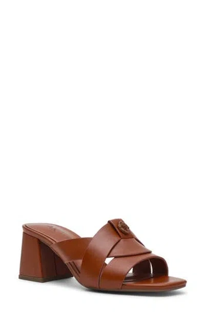 Anne Klein Monda Block Heel Slide Sandal In Coffee Pu