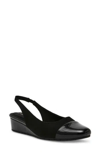 Anne Klein Monica Slingback Wedge Heel In Black Stretch