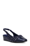 Anne Klein Monica Slingback Wedge Heel In Navy Boucle
