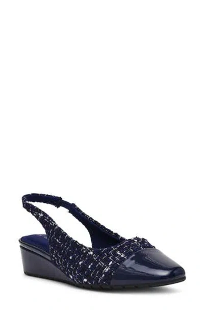 Anne Klein Monica Slingback Wedge Heel In Navy Boucle