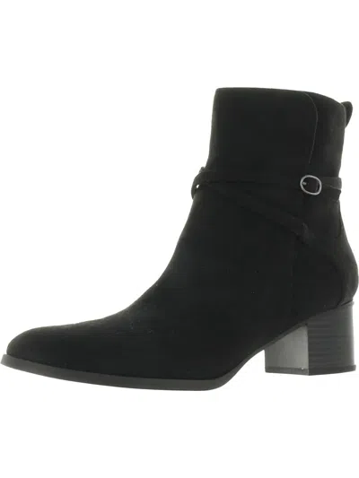 Anne Klein Moore Womens Block Heel Zipper Ankle Boots In Black Microsuede