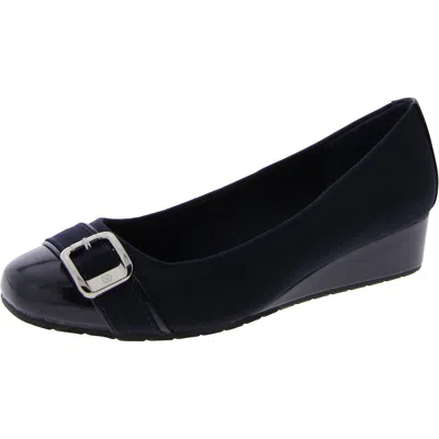 Anne Klein Morgan Womens Round Toe Slip On Wedge Heels In Blue