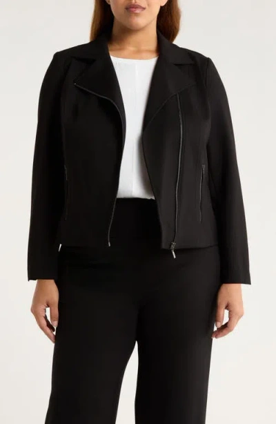 Anne Klein Moto Zip Ponte Jacket In Black