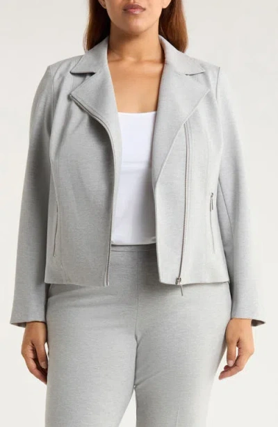 Anne Klein Moto Zip Ponte Jacket In Gray