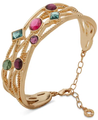 Anne Klein Multi-stone Gold-tone Stationed Cuff Bracelet