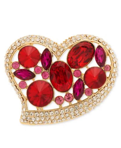 Anne Klein Multi-stone Crystal Heart Pin In Gold