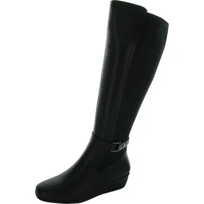 Anne Klein Myah Womens Zipper Faux Leather Knee-high Boots In Black