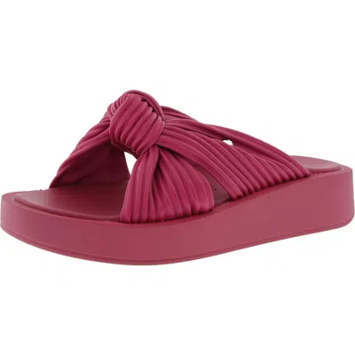 Anne Klein Nana Womens Pleated Faux Leather Slide Sandals In Pink