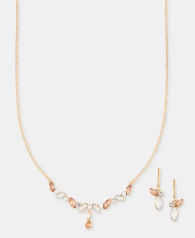 Anne Klein Navette Stone Lariat Necklace & Drop Earrings Set In Multi