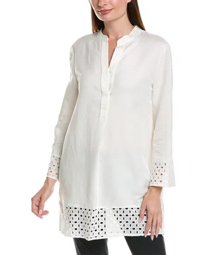 Anne Klein Nehru Linen-blend Tunic In White