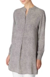 Shop Anne Klein Nehru Mini Dot Split Neck Tunic Top In Anne White/anne Black