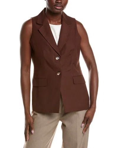 Anne Klein Notch Collar Linen-blend Vest In Brown