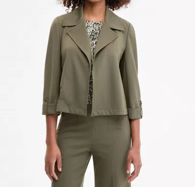 Anne Klein Notched Collar Drapey Cropped Jacket In Dark Green
