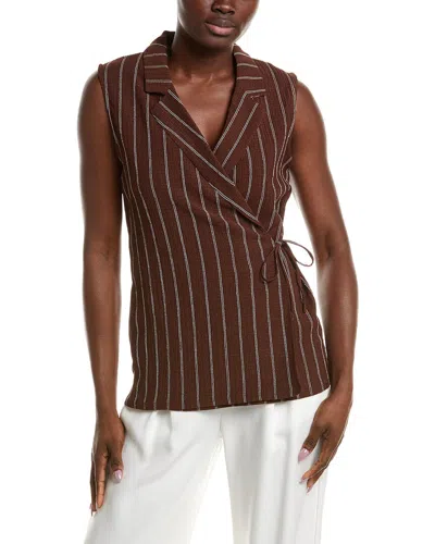 Anne Klein Notched Neck Wrap Top In Brown