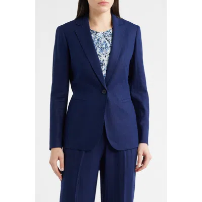 Anne Klein One-button Linen Blend Blazer In Blue