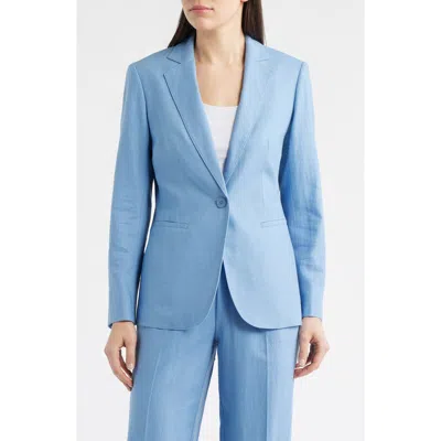Anne Klein One-button Linen Blend Blazer In Blue