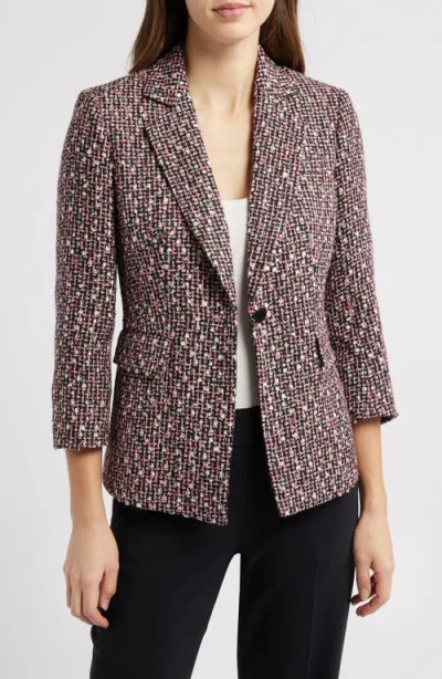 Anne Klein One Button Tweed Blazer In Anne Black Multi