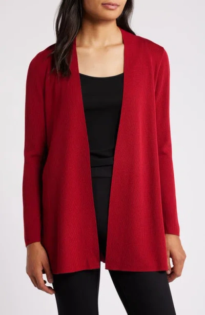 Anne Klein Open Front Rib Cardigan In Titian Red