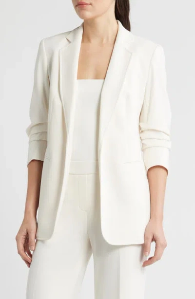 Anne Klein Open Front Scrunch Sleeve Blazer In White
