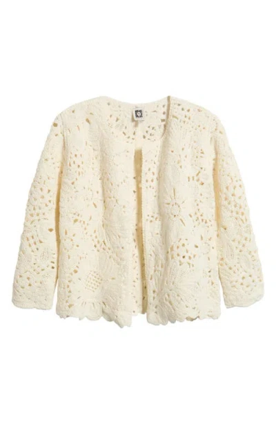 Anne Klein Openwork Floral Cotton Cardigan In White