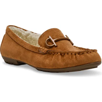 Anne Klein Orlaa Faux Fur Slipper In Chestnut Microsuede