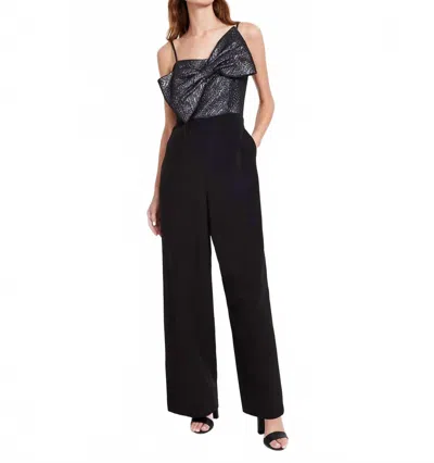 Anne Klein Oversized Bow Jacquard Jumpsuit In Black
