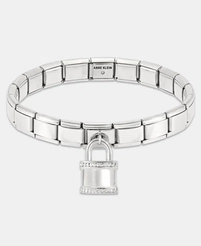Anne Klein Padlock Charm Stretch Bracelet In Silver