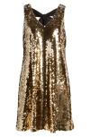 Anne Klein Paillette Double V-neck Tank Dress In Gold/anne Black