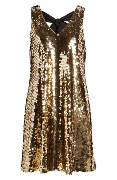 Anne Klein Paillette Double V-neck Tank Dress In Metallic