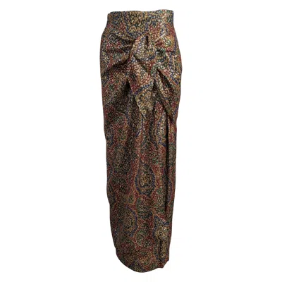 Pre-owned Anne Klein Paisley Lame Wrap Skirt In Black
