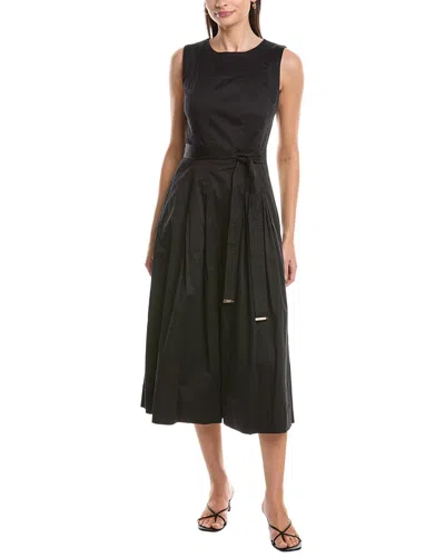 Anne Klein Paneled Bodice Jewel Neck Midi Dress In Black