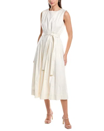 Anne Klein Paneled Bodice Jewel Neck Midi Dress In White