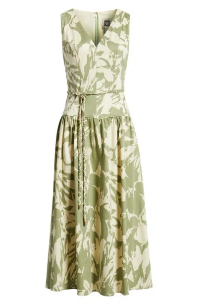 Anne Klein Patio Abstract Print Midi Dress In Green