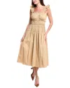 Anne Klein Smocked Ruffle Trim Midi Dress In Neutral