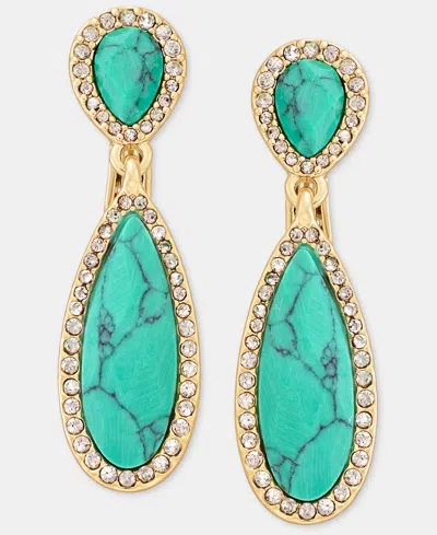 Anne Klein Pave & Stone Clip-on Drop Earrings In Gold