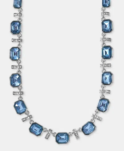 Anne Klein Pave Bar & Emerald-cut Stone Collar Necklace, 16" + 3" Extender In Blue