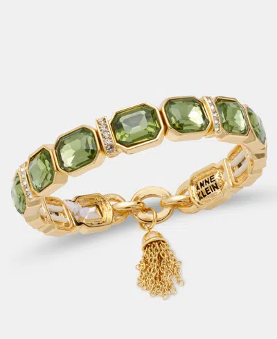 Anne Klein Pave Bar & Emerald-cut Stone Stretch Bracelet In Gold