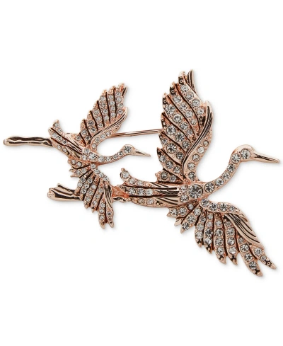 Anne Klein Pave Crystal Double Birds In Flight Pin In Crystal Wh