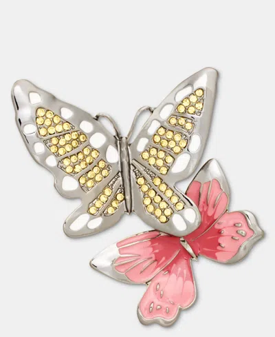 Anne Klein Pave Double Butterfly Pin In Neutral