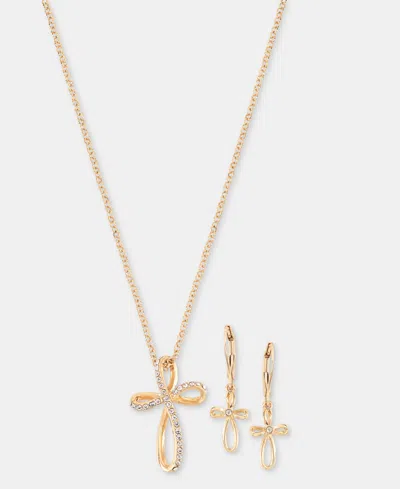 Anne Klein Pave Infinity Cross Pendant Necklace & Drop Earrings Set In Gold